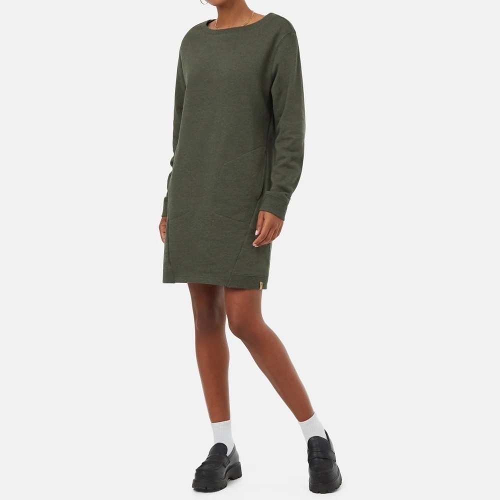 Club Beyman Olive Wool Blend Sweater Dress with Suede Elbow Patches Size S